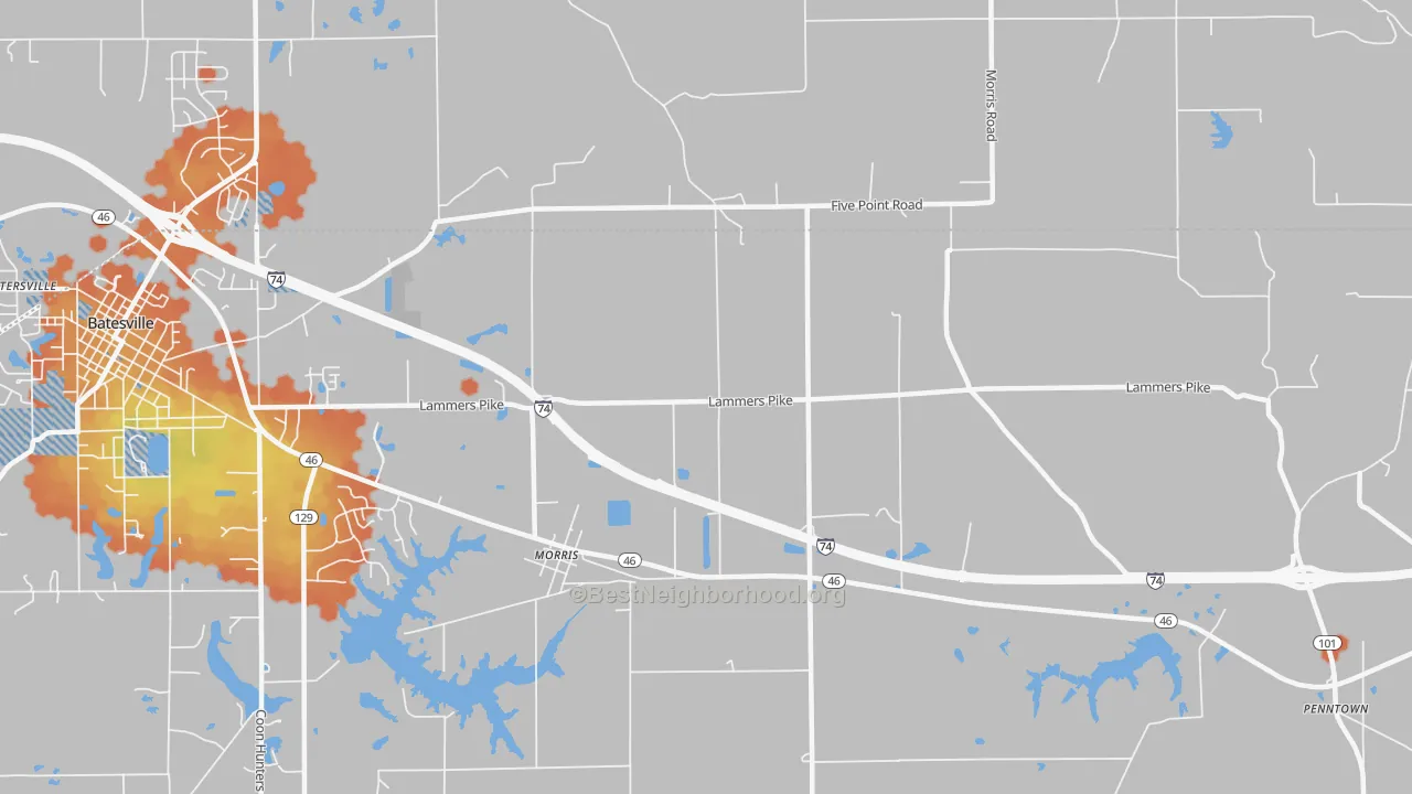 Bike Grade map of Morris, IN