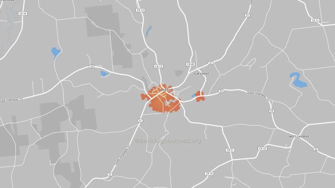 Bike Grade map of Morris, NY