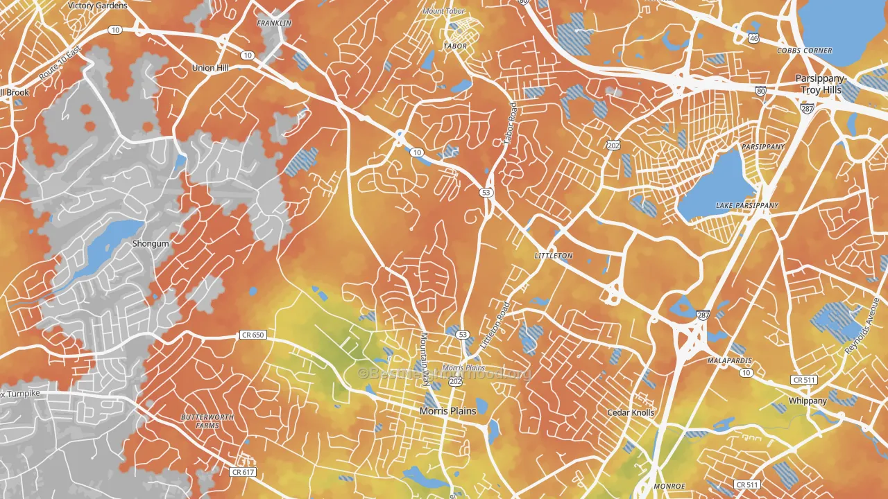Bike Grade map of Morris Plains, NJ