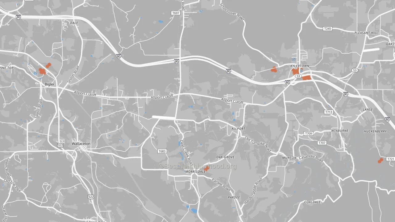 Bike Grade map of Morrisdale, PA