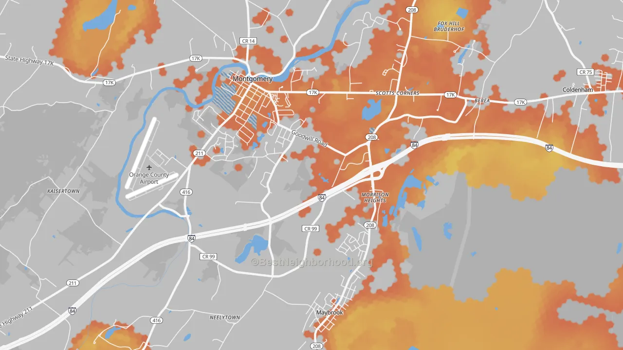 Bike Grade map of Morrison Heights, NY