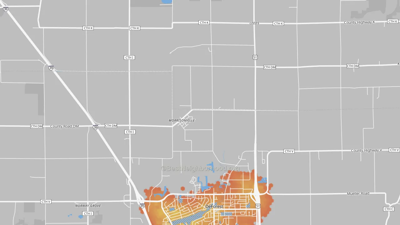 Bike Grade map of Morrisonville, WI