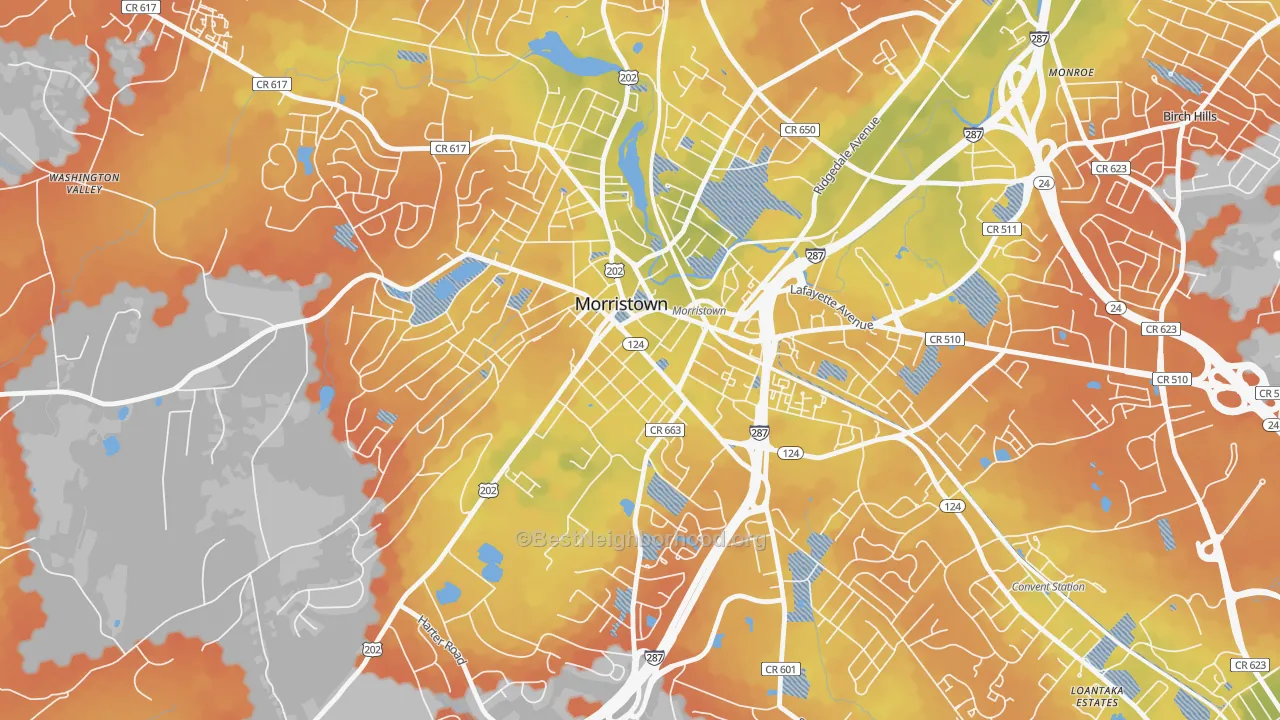 Bike Grade map of Morristown Historic District, Morristown, NJ