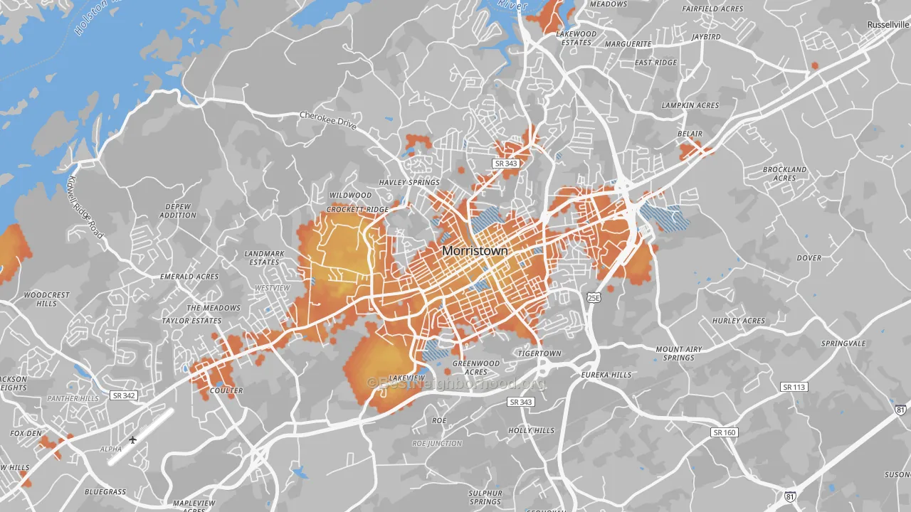 Bike Grade map of Morristown, TN