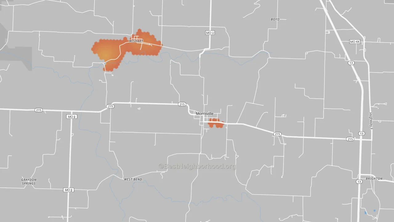 Bike Grade map of Morrisville, MO