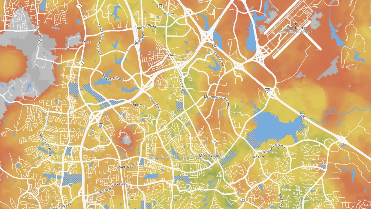 Bike Grade map of Morrisville, NC