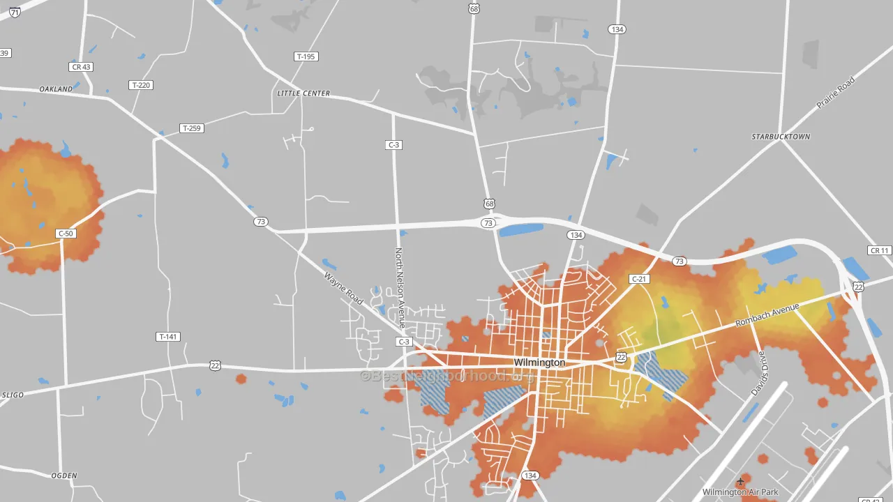 Bike Grade map of Morrisville, OH