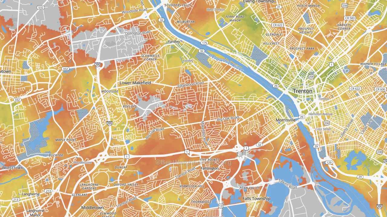 Bike Grade map of Morrisville, PA
