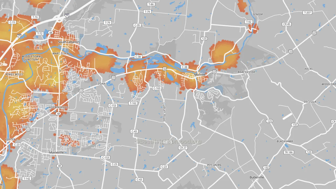 Bike Grade map of Morrow, OH