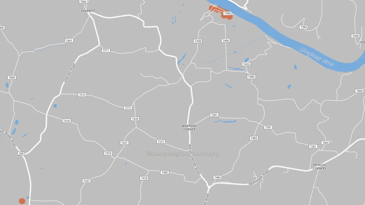 Bike Grade map of Morrows Corner, PA