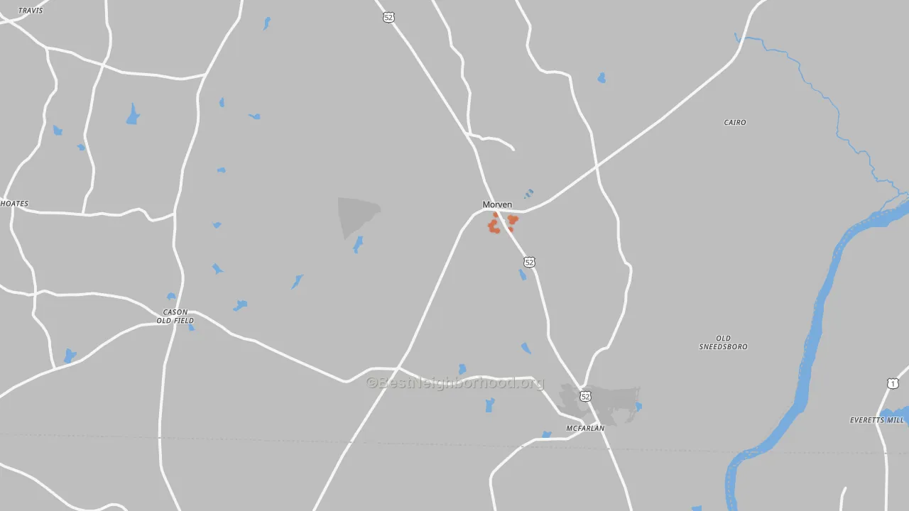 Bike Grade map of Morven, NC