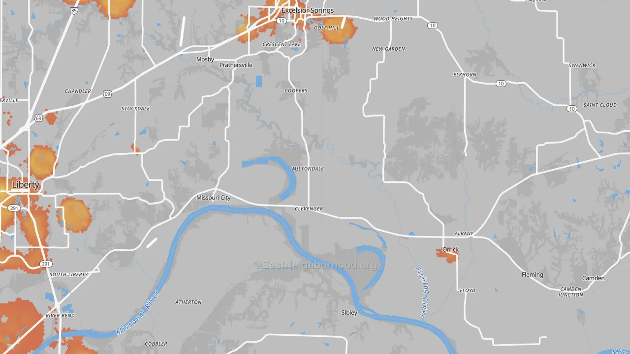 Bike Grade map of Mosby, MO