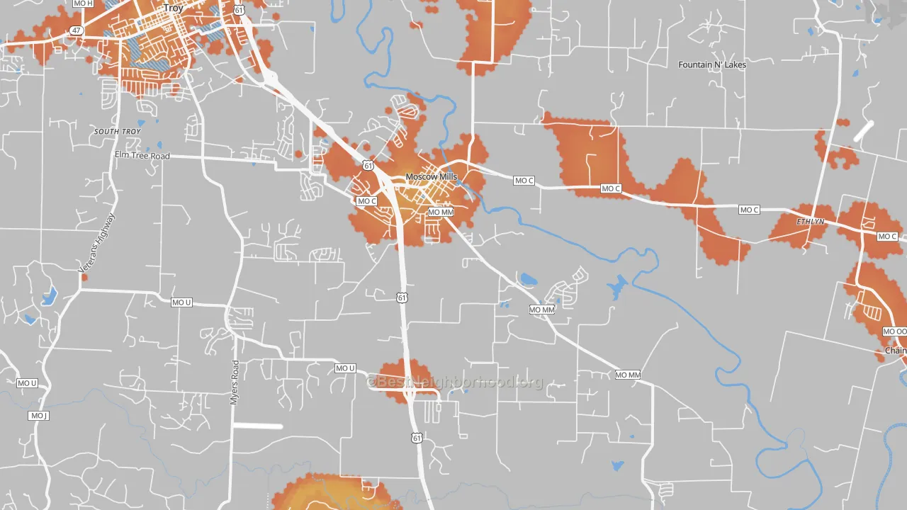 Bike Grade map of Moscow Mills, MO