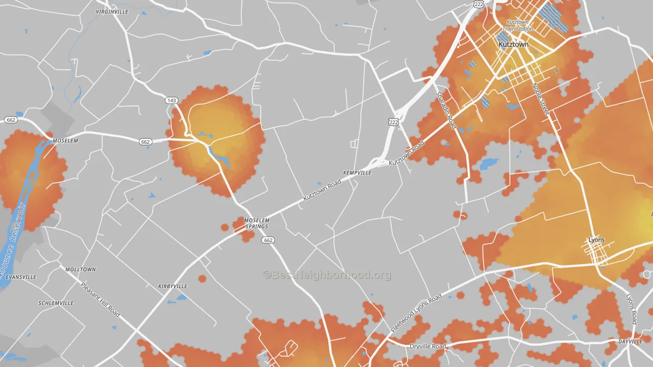 Bike Grade map of Moselem Springs, PA
