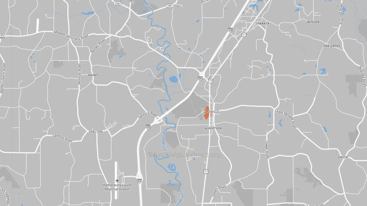 Bike Grade map of Moselle, MS