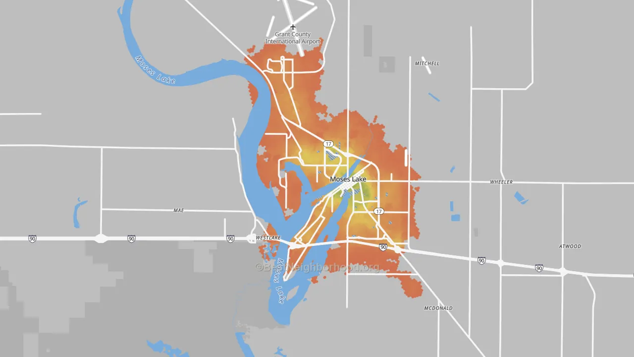 Bike Grade map of Moses Lake, WA