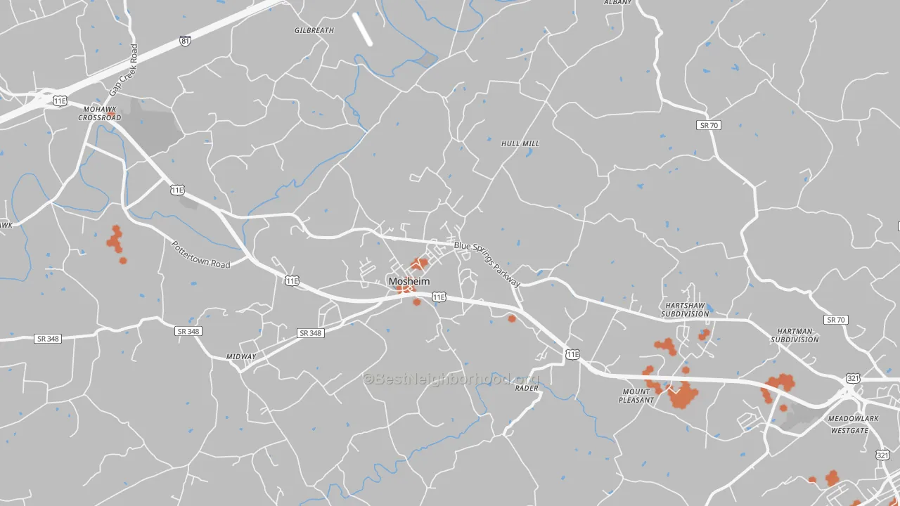 Bike Grade map of Mosheim, TN