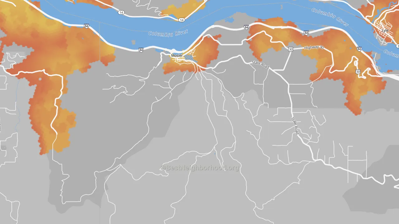 Bike Grade map of Mosier, OR