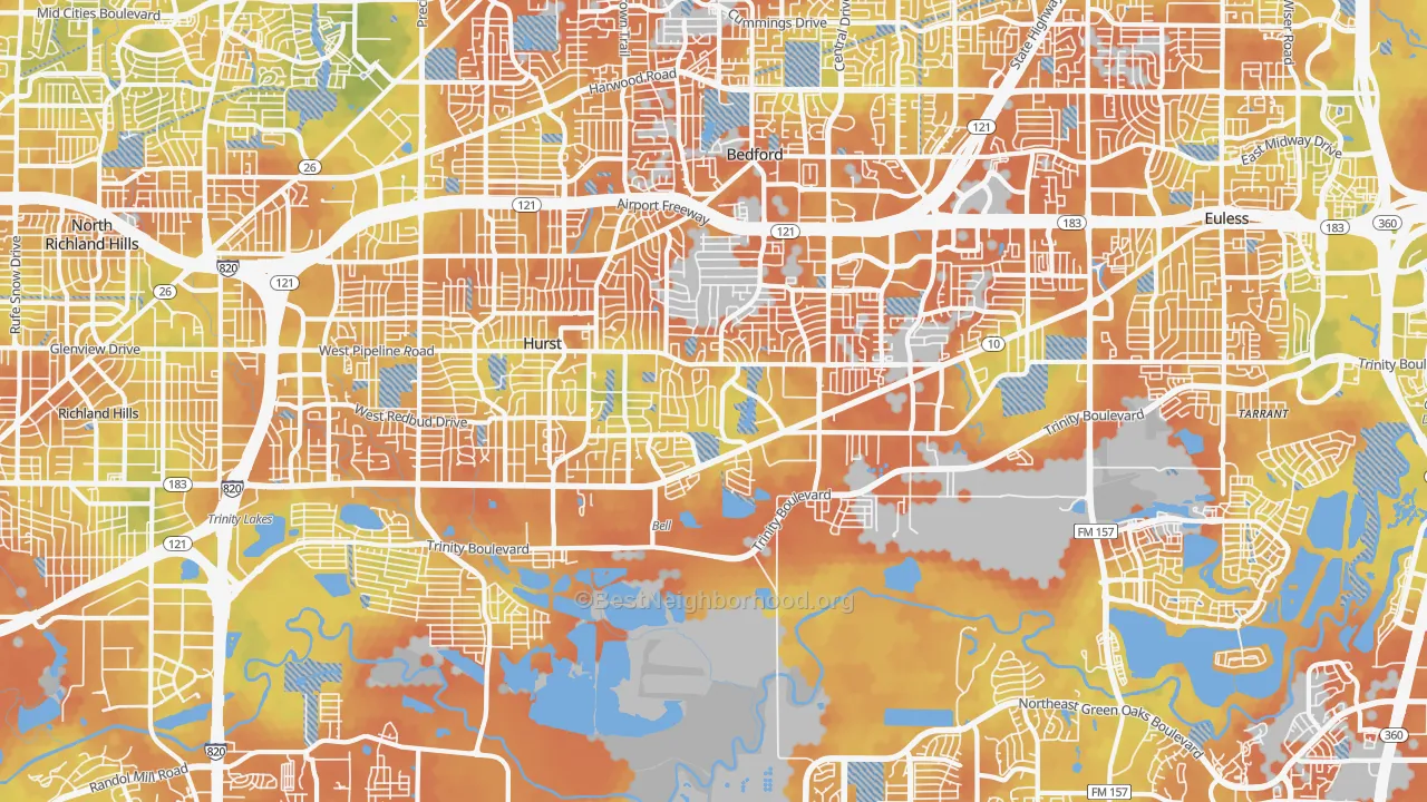 Bike Grade map of Mosier Valley, Euless, TX