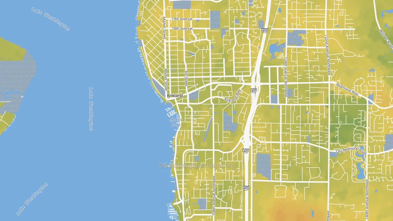 Bike Grade map of Moss Bay, Kirkland, WA