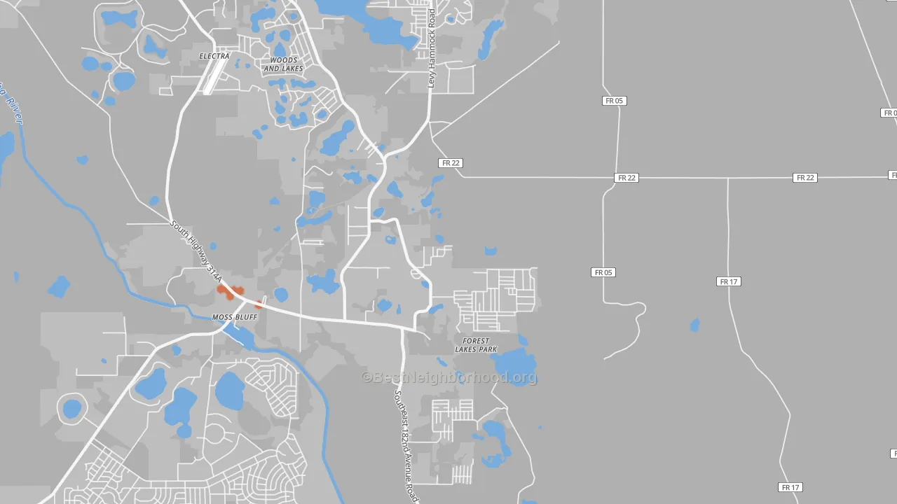 Bike Grade map of Moss Bluff, FL