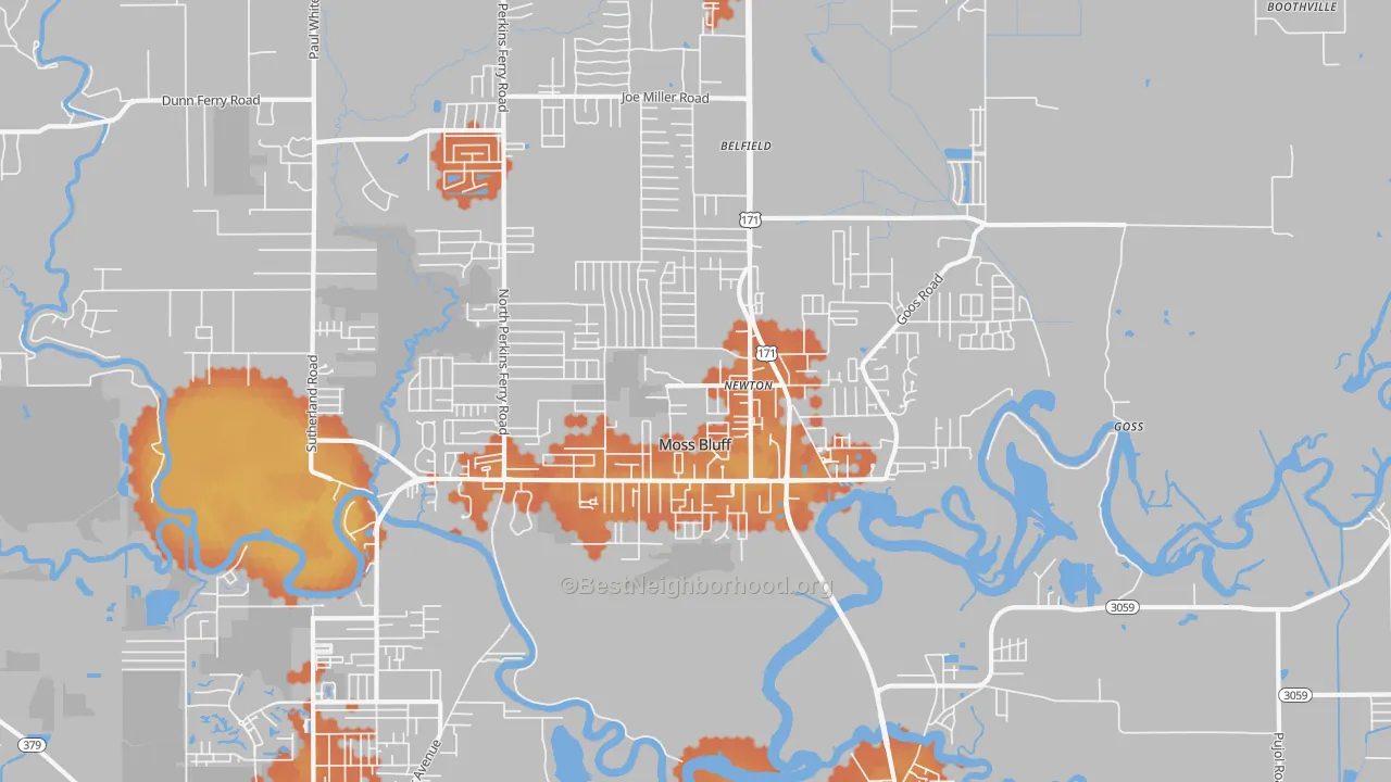 Bike Grade map of Moss Bluff, LA