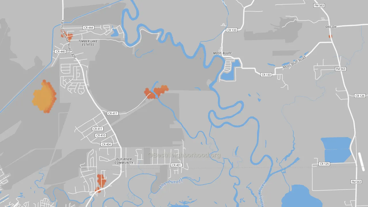 Bike Grade map of Moss Bluff, TX