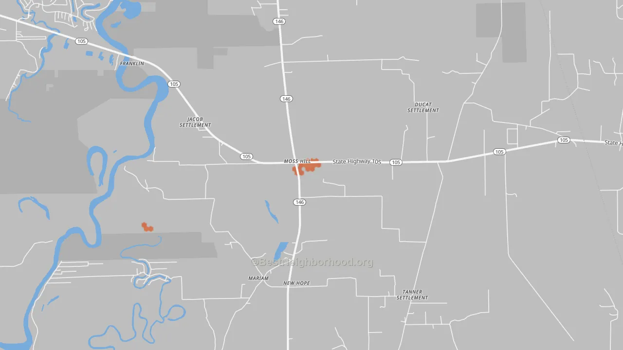 Bike Grade map of Moss Hill, TX