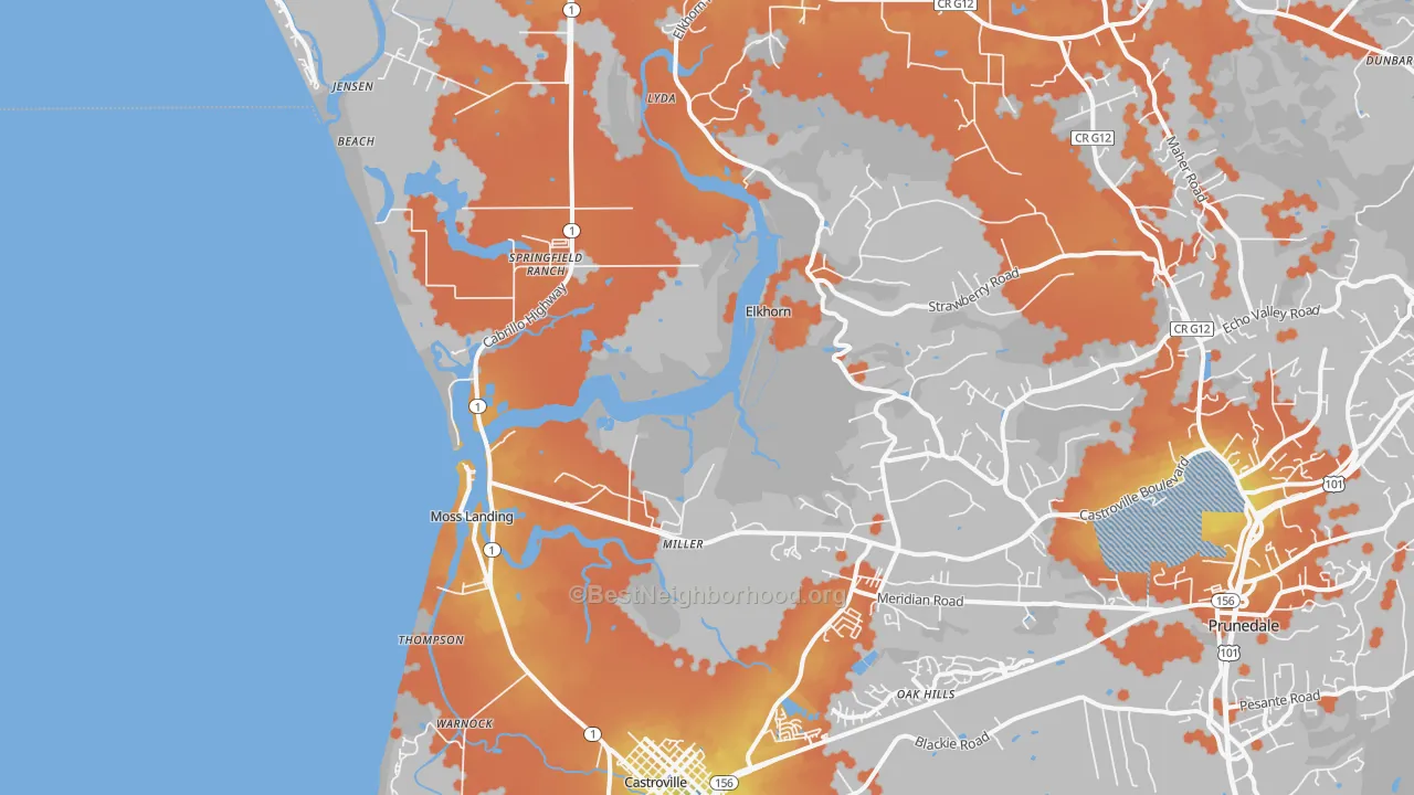 Bike Grade map of Moss Landing, CA