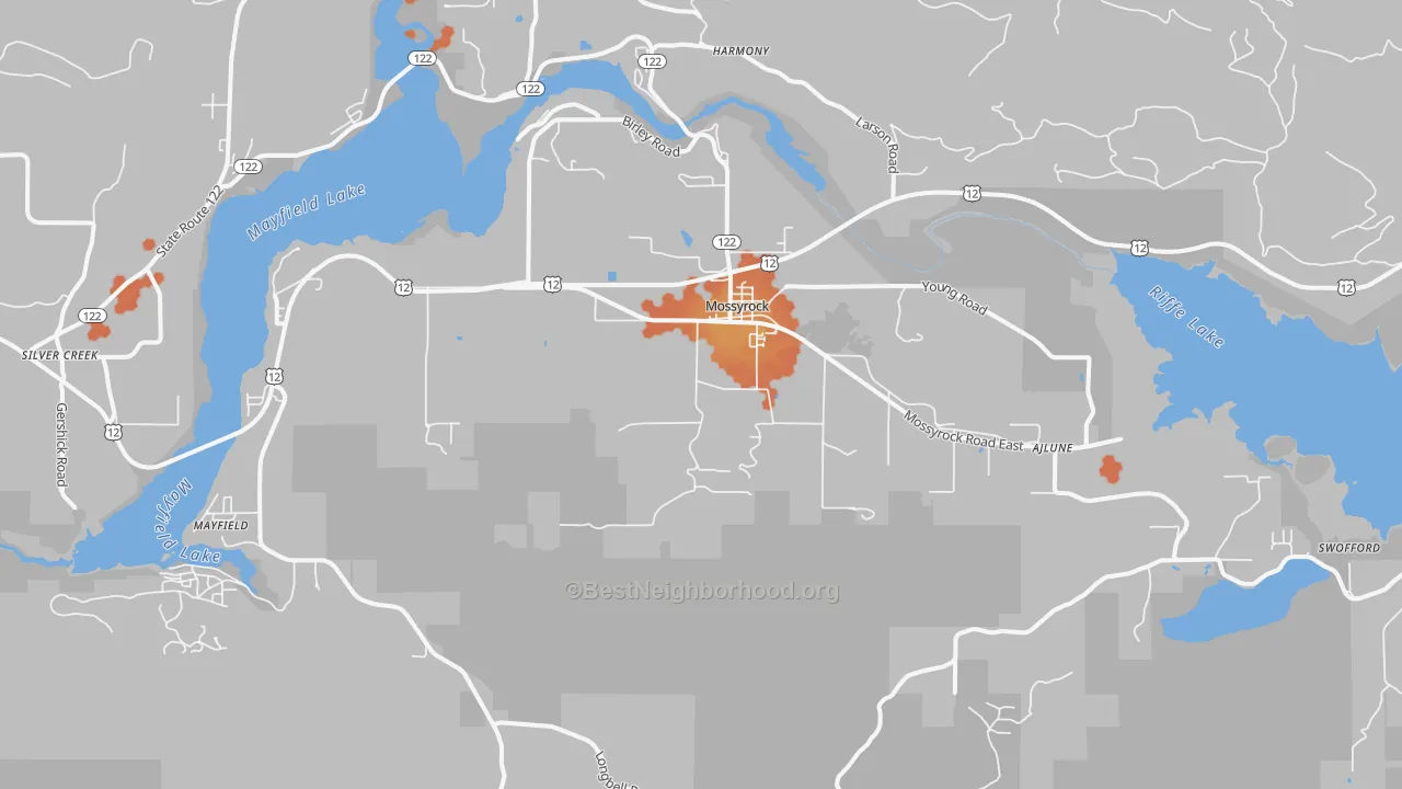 Bike Grade map of Mossyrock, WA