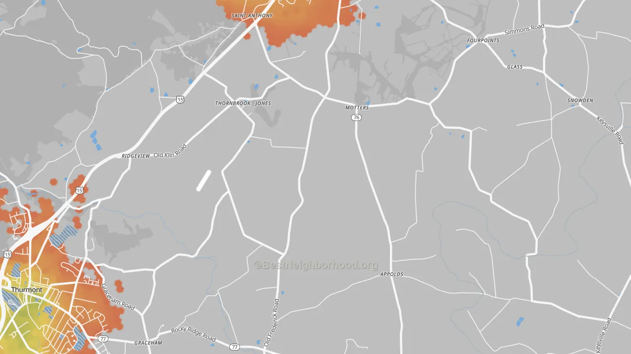 Bike Grade map of Motters, MD