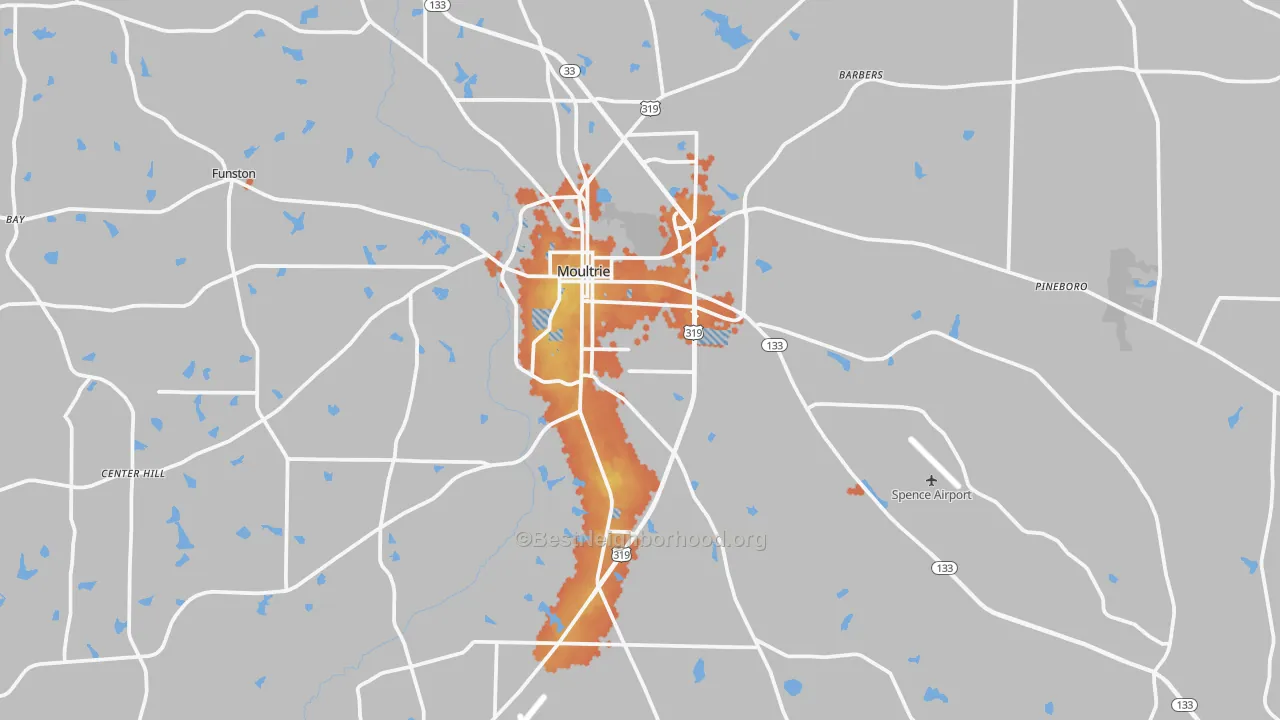 Bike Grade map of Moultrie, GA