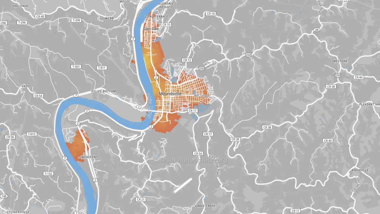 Bike Grade map of Moundsville, WV
