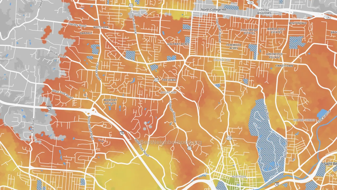 Bike Grade map of Mount Airy, Cincinnati, OH