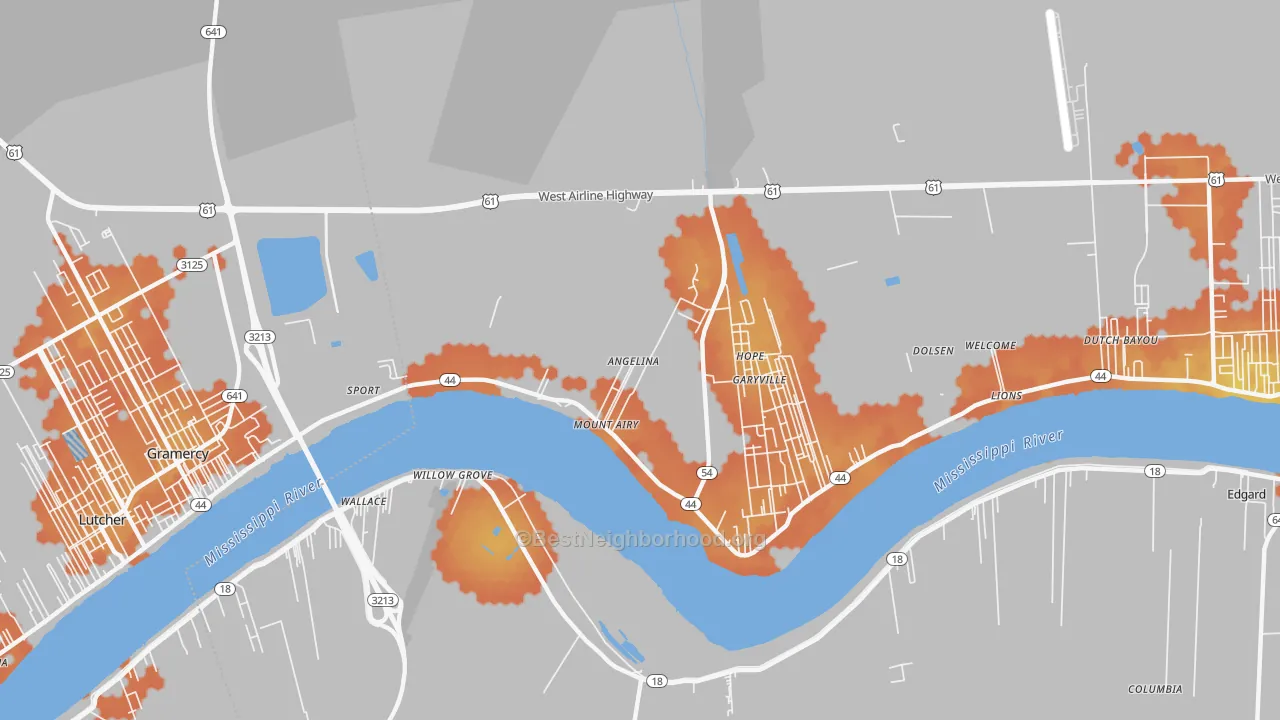 Bike Grade map of Mount Airy, LA