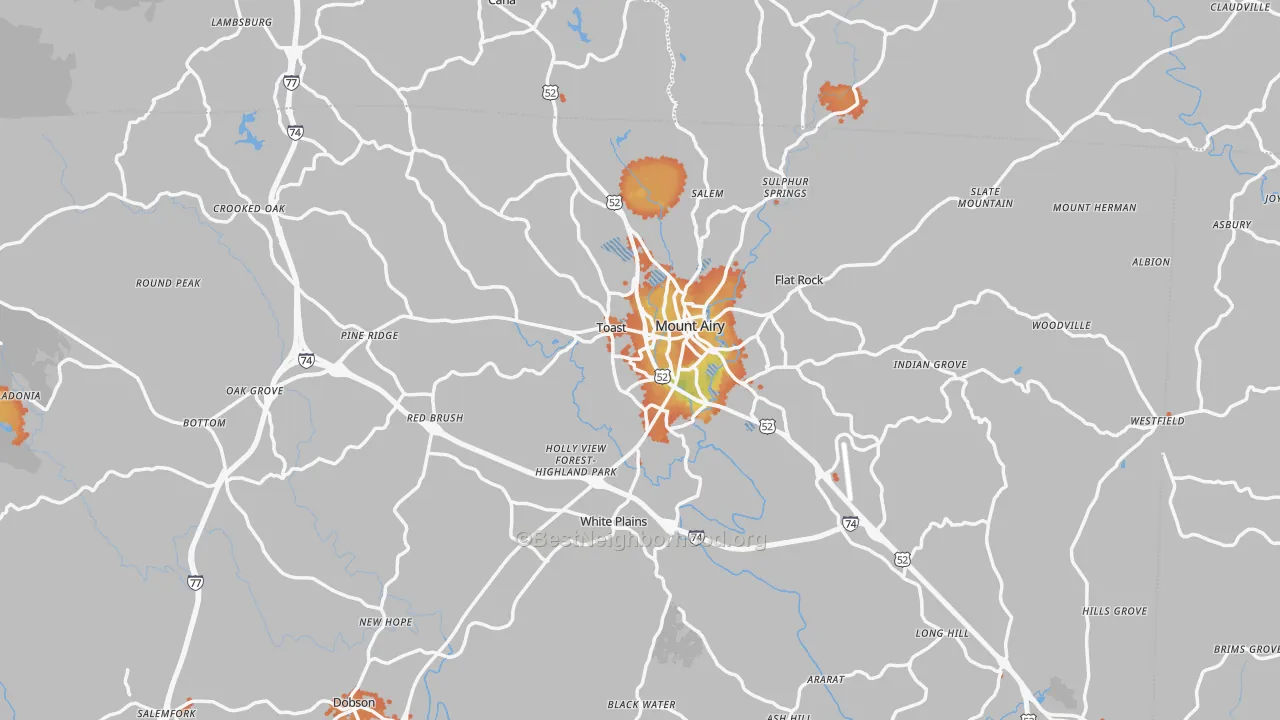 Bike Grade map of Mount Airy, NC