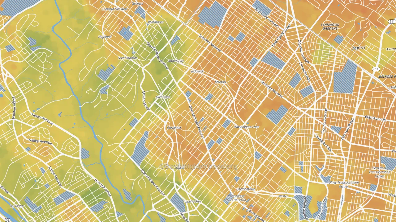 Bike Grade map of Mount Airy, Philadelphia, PA