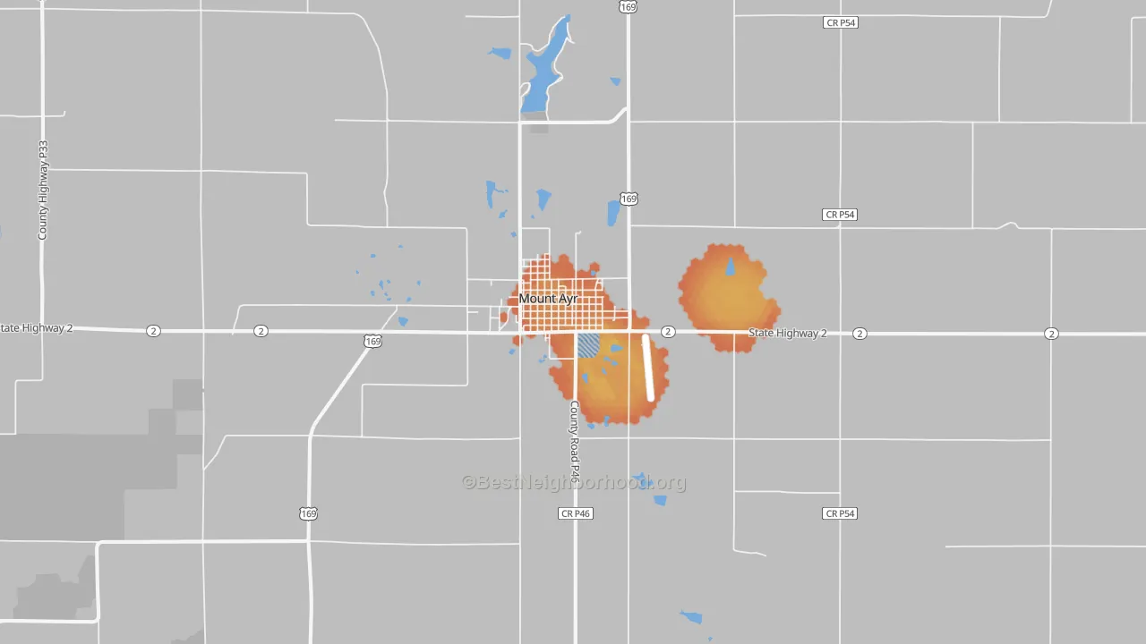 Bike Grade map of Mount Ayr, IA