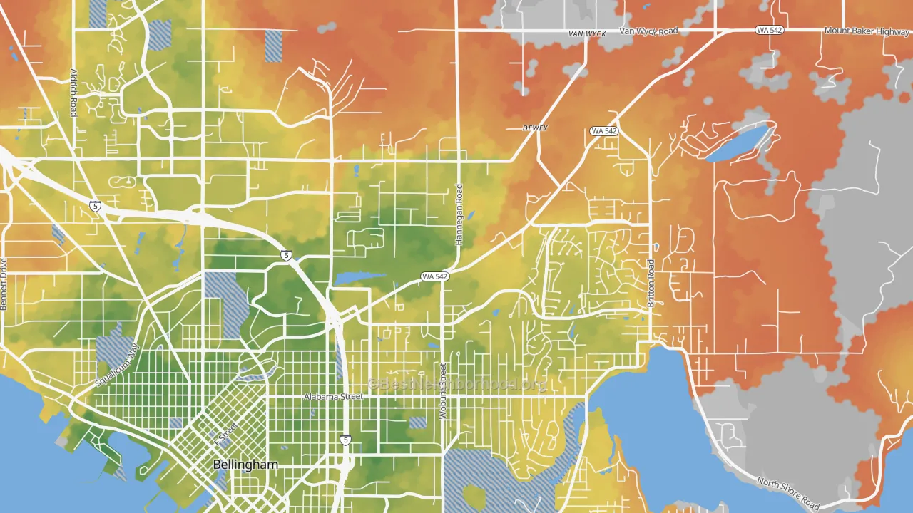 Bike Grade map of Mount Baker, Bellingham, WA