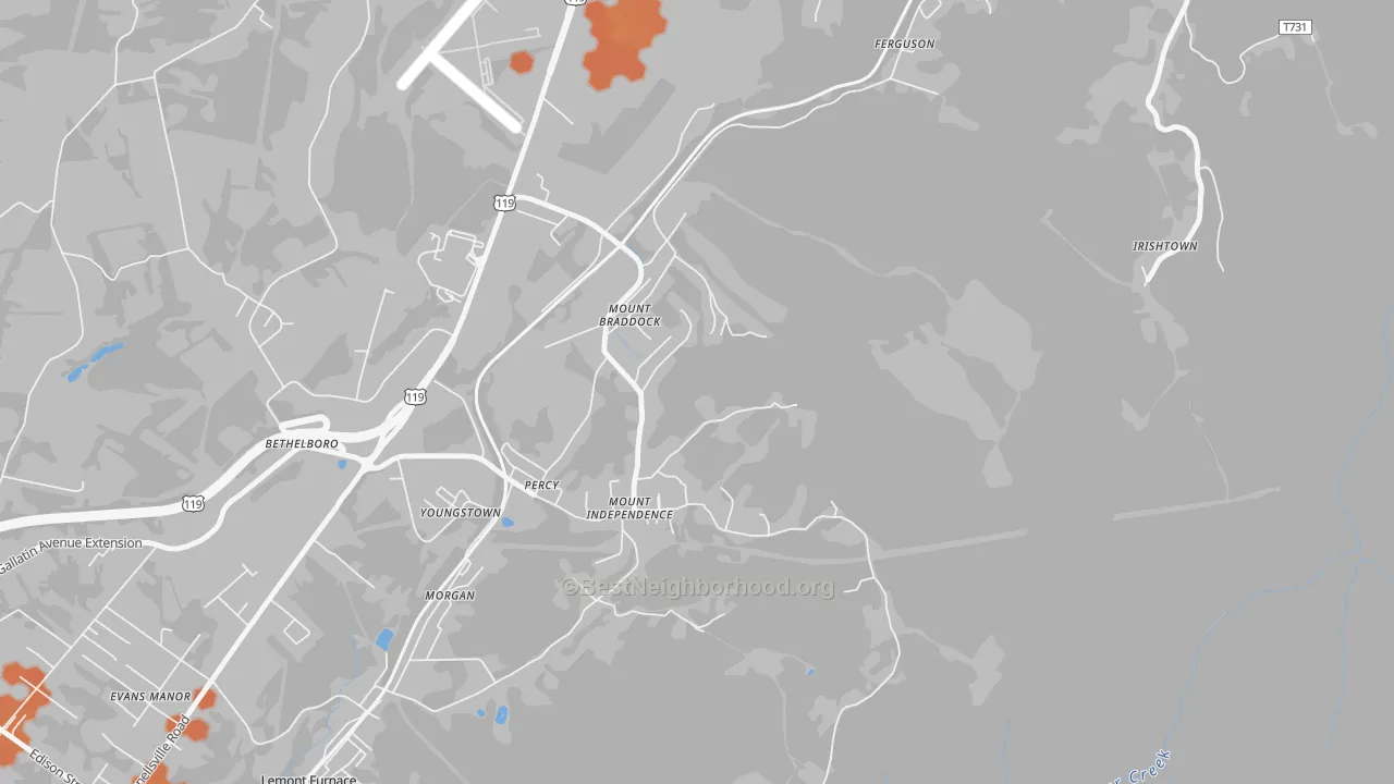 Bike Grade map of Mount Braddock, PA