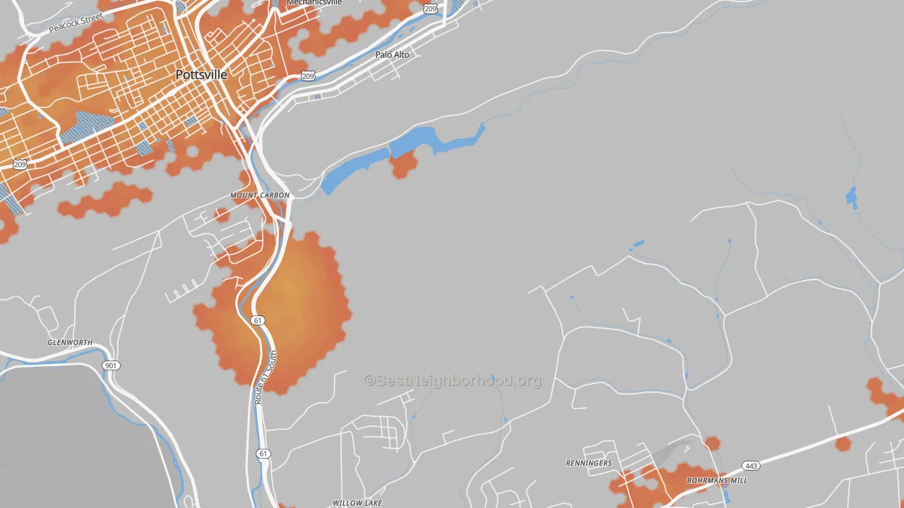 Bike Grade map of Mount Carbon, PA