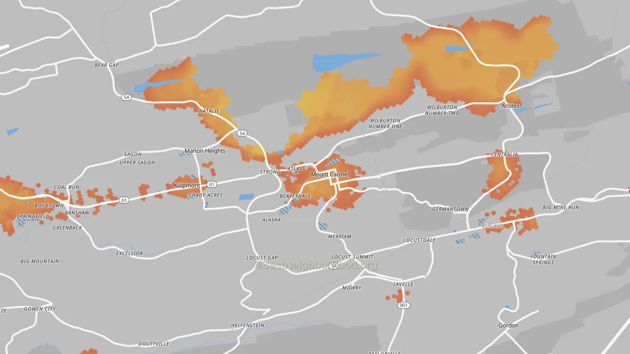 Bike Grade map of Mount Carmel, PA