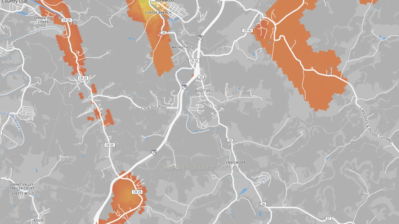 Bike Grade map of Mount Clare, WV