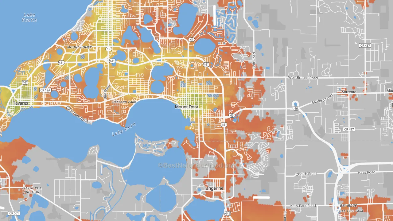 Bike Grade map of Mount Dora, FL