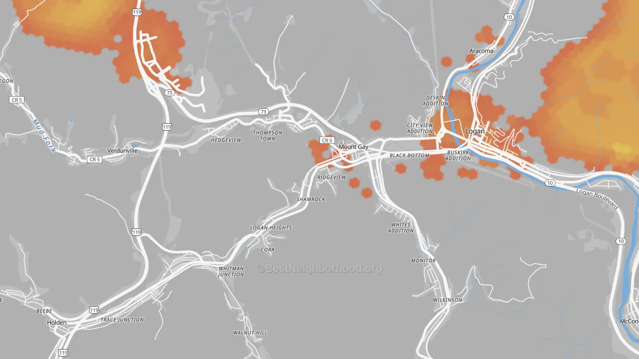 Bike Grade map of Mount Gay-Shamrock, WV