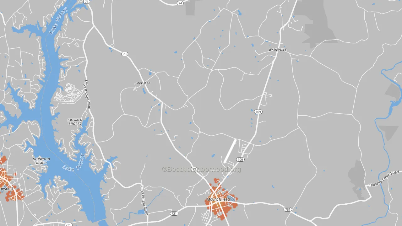 Bike Grade map of Mount Gilead, NC