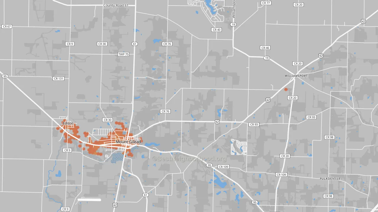 Bike Grade map of Mount Gilead, OH