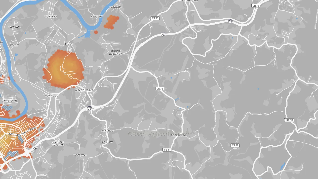 Bike Grade map of Mount Harmony, WV