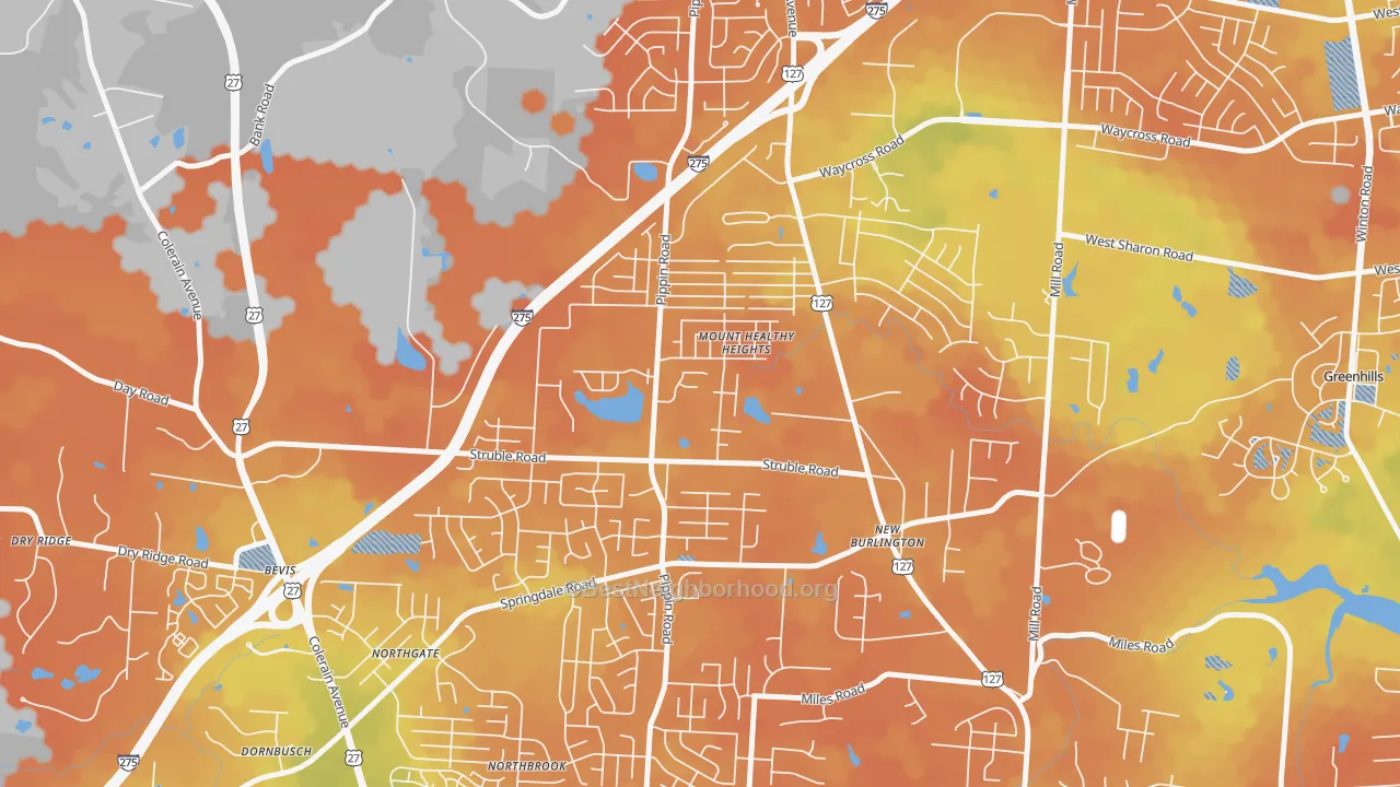 Bike Grade map of Mount Healthy Heights, Cincinnati, OH