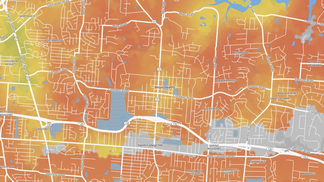 Bike Grade map of Mount Healthy, OH